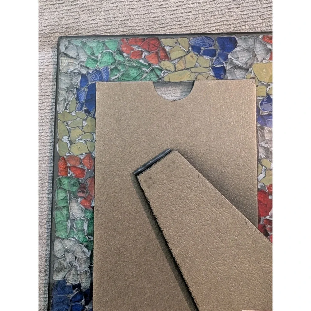 Handcrafted Mosaic Glass Picture Frame Multicolor Stained Glass Style Tabletop
